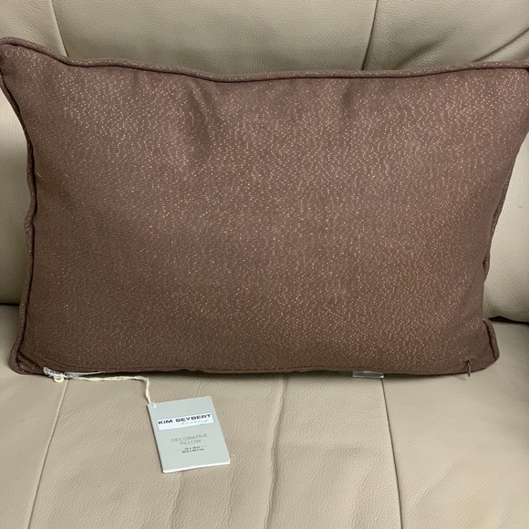 Kim Seybert Embroidered Leaves Throw Pillows Duck Feather Brown/Gold NWT S/2 - Picture 9 of 10